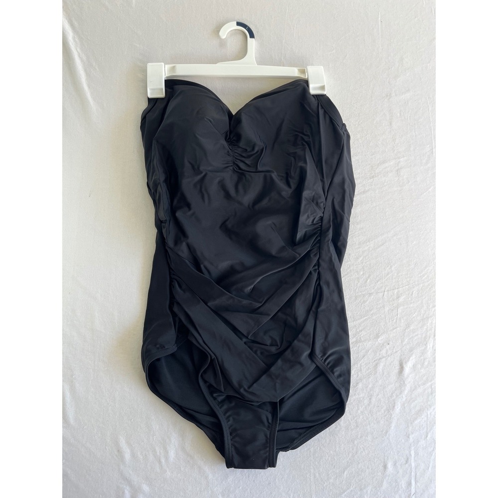 Lands' End Womens Black Ruched One Piece Swimsuit Size Large 14-16 543424 NEW